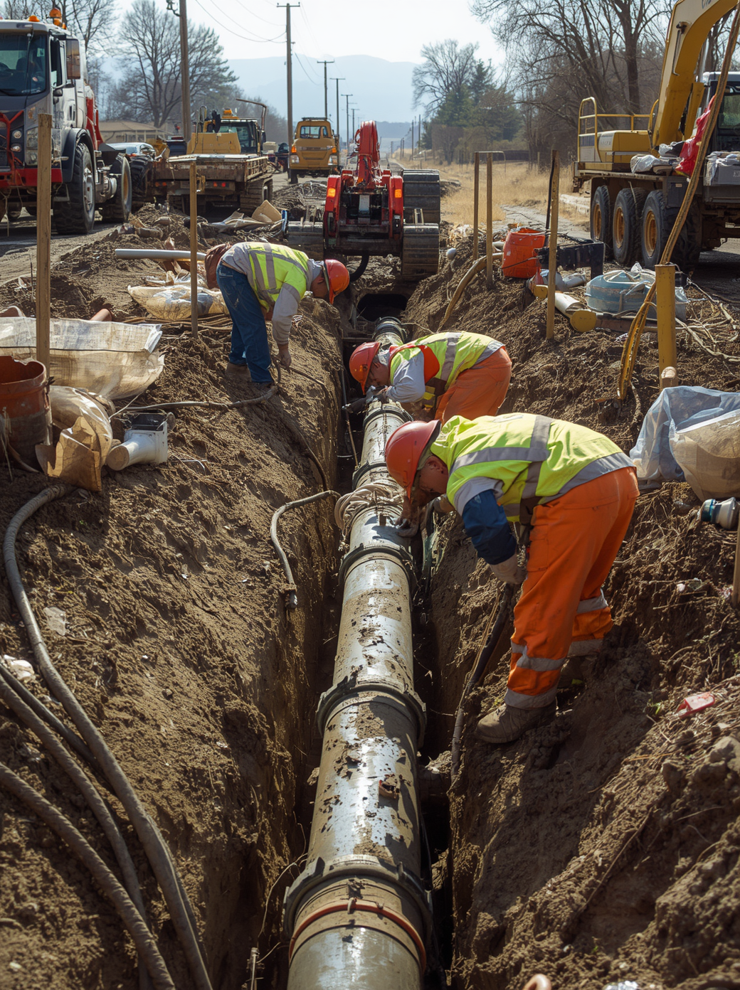 Expert plumber repairing underground sewer pipes